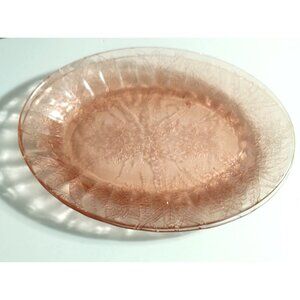 Vintage Jeannette Floral Poinsettia Pink Depression Glass Oval Platters set of 2